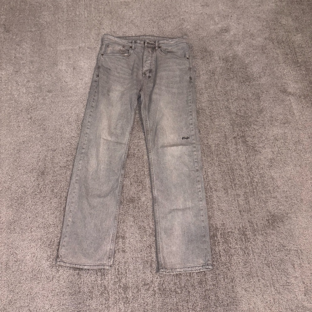 Ksubi Gray Straight-Leg Jeans with Distressed Details